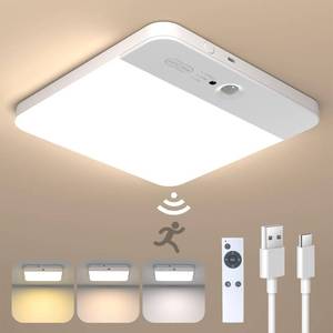 lot 2711 image: NARUNDREN Rechargeable Motion Sensor Ceiling Light with Remote - Wireless Ceiling Lights Battery Operated Closet Light,400LM & 3 Colors Motion Sensor LED Ceiling Lamp for Closets,Shower,Stairs,Hallway