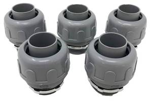lot 2713 image: Sealproof 1-14-Inch Non-Metallic Liquid Tight Straight Electrical Conduit Connector Fitting, UL Listed, 1-14 Dia, 5-Pack