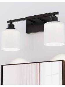 lot 12494 image: Sailstar Bathroom Light Fixtures Over Mirror, Bathroom Vanity Light 2-Light, Anti-Rust Matte Black, Modern Bathroom Lights Wall Mount with Milky White Glass Shades, E26 Base Vanity Lighting