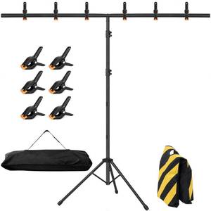 lot 12498 image: 8x5ft T-Shape Backdrop Stand, Adjustable Background Support Stand Kit, Portable Photo Banner Holder with 6 Spring Clamps, Sandbag, Carry Bag for Party, Wedding, Photography and Decoration