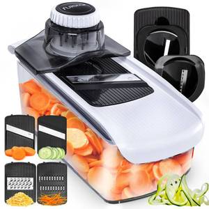 lot 12499 image: Fullstar Mandoline Slicer for Kitchen, Cucumber Slicer, Cheese Grater Vegetable Spiralizer and Veggie Slicer for Cooking, Kitchen Gadgets Organizer & Safety Glove Included (6 in 1, White)