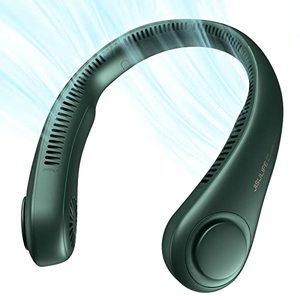lot 12518 image: JISULIFE Portable Neck Fan, Hands Free Bladeless Fan, 5 Speeds, 4000 mAh Battery Operated Wearable Personal Fan, Twistable, Rechargeable, Gift for Women Men-Dark Green