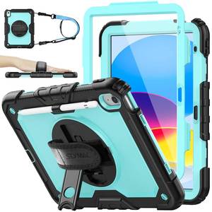 lot 12519 image: SEYMAC stock Case for iPad 10th Generation 10.9, Full-Body Drop Protection Case with Screen Protector &360° Rotate Hand StrapStand,BrightblueBlack