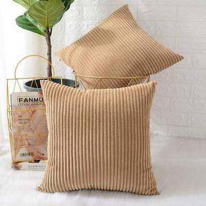 lot 12520 image: MERNETTE Pack of 2, Corduroy Soft Decorative Square Throw Pillow Cover Cushion Covers Pillowcase, Home Decor Decorations for Sofa Couch Bed Chair 22x22 Inch55x55 cm (Striped Light Brown)