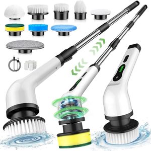 lot 12527 image: Electric Spin Scrubber, Cordless Cleaning Brush, Shower Cleaning Brush with 9 Brush Heads 2H Power Dual Speed, Adjustable Extension Handle, IPX7 Waterproof for Tub Tile Floor Car, White