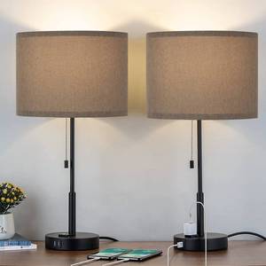 lot 12530 image: JS NOVA JUNS Table Lamps, Bedside Lamp Set of 2 with Dual USB Ports and 3-Prong AC Outlet, Modern End Table Nightstand Light Perfect for Bedroom, Living Room, Study Room, LED Bulbs Included