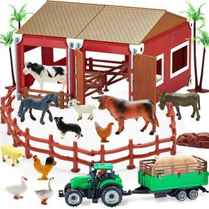 lot 12533 image: BOLZRA Mini Barn Farm Toys Playset, 66PCS Plastic Animals Figurines and Fence Farm Playset, Farm Figures Farmer Vehicle Toy Truck with Trailer for 3-12 Years Old Kids Boys Girls Toddlers