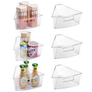 lot 12538 image: Oubonun Lazy Susan Organizers Set of 6, 10.2�x 9.4�x 4� Plastic Transparent Kitchen Cabinet Storage Bins with Handle, 4 Deep Container, 18 Wedge - Food Safe, without BPA