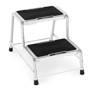 lot 12545 image: HBTower 2 Step Stool, Stepping Stools for Adults Kids with Non-Slip Rubber Feet, Heavy Duty Step Stools for Bedroom Kitchen Bathroom, Bed Steps for High Beds, Gray