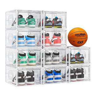 lot 12551 image: cakraie 10 Pack Thicken Shoe Organizer Stackable,Upgraded Sturdy Shoe Storage Box with Magnetic Door,Shoe Containers For Sneaker Display,Hat Organizer,White