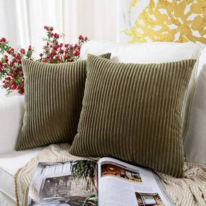 lot 12560 image: MERNETTE Pack of 2, Corduroy Soft Decorative Square Throw Pillow Cover Cushion Covers Pillowcase, Home Decor Decorations for Sofa Couch Bed Chair 22x22 Inch55x55 cm (Olive Green)