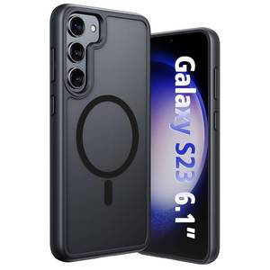lot 12566 image: ANNGELAS for Samsung Galaxy S23 Mag-Safe Case,Slim Shockproof Protective Cover with Magnetic,Frosted Hard Back Soft Silicone TPU Bumper Phone Case Compatible Galaxy S23 6.1inch,Matte Black