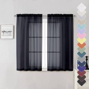 lot 12569 image: Lecloud Short Sheer Curtains 54 Inches Length 2 Panels, Light Filtering Voile Curtain Drapes for Half Window Kitchen Bedroom, Basic Rod Pocket Living Room Sheer Curtains, 40Wx54L Inches, Black