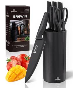 lot 12577 image: Knife Set, Brewin Kitchen Knife Set, Knives Set for Kitchen, Universal Knife Block, Utility Knife Block Set, Kitchen Essentials, New Home Essentials, Apartment Essentials, Dishwasher Safe, All Black