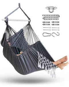 lot 12606 image: MIZTLI Hammock Chair Hanging Chair Swing Chair XXL Large Macrame Swing Indoor Hammock for Bedroom - Max 500 Lbs - All Hanging Kit Included