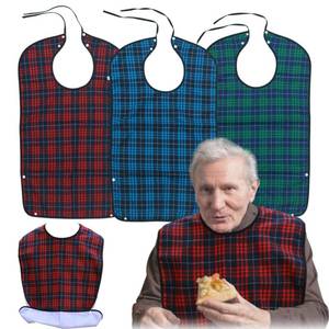 lot 12608 image: Exmagous Adult Bibs for Men Pack of 3 - Reusable Bibs for Adult Eating, Clothing Protector with Crumb Catcher, Waterproof & Machine Washable Large Bids for Elderly Seniors Gifts for MenDadFather