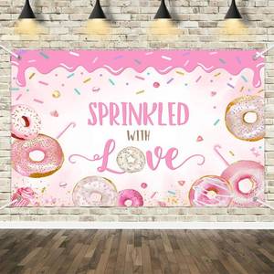 lot 12614 image: MEHOFOND Donut Baby Sprinkle Backdrop Sprinkled with Love Donut Baby Shower Background Girl Baby Shower Party Cake Table Decoration Banner Photo Booth Props3.6x5.9ft