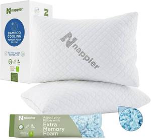 lot 12626 image: Nappler Cooling Pillow for hot Sleepers - Bed Pillows Queen Size Premium Set of 2 - Adjustable Shredded Memory Foam - Medium to Firm Pillows for Back, Stomach & Side Sleepers -Washable Cover
