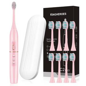 lot 12633 image: kingheroes Electric Toothbrush Set, Comes with 8 Brush Heads & Travel Case,4 Modes with 2 Minutes Built in Smart Timer, One Charge for 60 Days, 42000 VPM Motor (Pink)