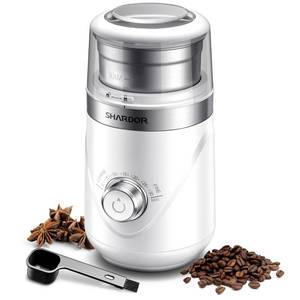 lot 12634 image: SHARDOR Adjustable Coffee Grinder Electric, Herb Grinder, Spice Grinder, Coffee Bean Grinder, Espresso Grinder with Removable Stainless Steel Wet and Dry Bowl, White, Upgraded 2.0