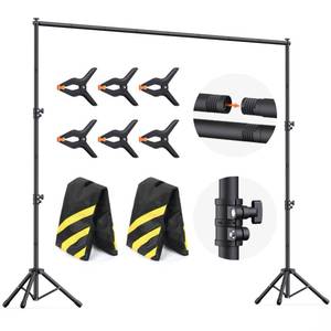 lot 12640 image: Backdrop Stand 10x7.5ft (WxH), Photo Backdrop Stand for Parties, Heavy Duty Background Stand Kit with 6 Clamps and 2 Sandbags
