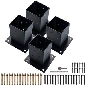 lot 12643 image: (4 PCS) LADECH 4x4 Wood Fence Post Anchor Base, 2mm Thick Steel and Black Powder Coated,Come with Wood Screws and Concrete Anchors (Black - 4 PCS)