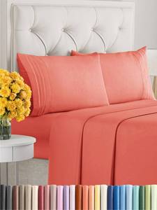 lot 12644 image: Queen Size 4 Piece Sheet Set - Comfy Breathable & Cooling Sheets - Hotel Luxury Bed Sheets for Women and Men - Deep Pockets, Microfiber, Extra Soft & Wrinkle Free Sheets - Coral Oeko-Tex Bed Sheet Set