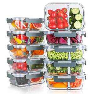 lot 12645 image: KOMUEE 10 Packs 30oz Glass Meal Prep Containers 2 Compartments,Glass Food Storage Containers with Lids,Airtight Lunch Bento Boxes,Microwave,Oven,Freezer and Dishwasher Safe