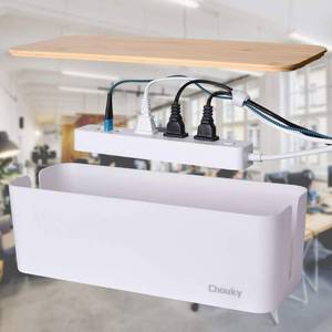 lot 12647 image: 1 Pack Large Cable Management Box � Wooden Style Cord Organizer and Cover for TV Wires, Computer, Router, USB Hub and Under Desk Power Strip � Safe ABS Material and Baby-Pets Proof Lock (White)