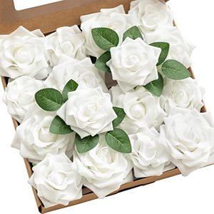 lot 12652 image: Lings Moment Artificial Flowers Avalanche Rose Fake Foam Flowers White 2.5 & 3.5 Mixed 16pcs wStem for DIY Wedding Decor Centerpieces Arrangements Bouquets