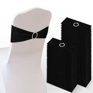 lot 12654 image: Tudomro 80 Pcs Spandex Chair Sashes Bows Elastic Chair Cover Bands with Buckle Slider Stretchable Chair Sashes Bow for Wedding Reception Ceremony Banquet Decoration (Black)