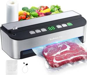 lot 12657 image: Vacuum Sealer Machine, Beelicious� 85KPA Fully Automatic 8-IN-1 Food Sealer with Bags Storage, Build-in Cutter, Moist Mode and Air Suction Hose  Digital Countdown  Sous Vide - Retail $88.92