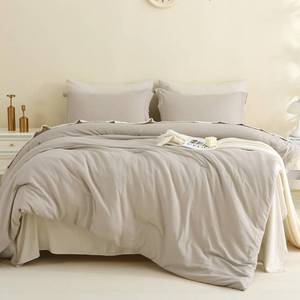 lot 12659 image: MILDLY Super Soft Comforter Set 7 Piece, Lightweight Full Size Bedding Sets Oatmeal Grey, All Season Bed in a Bag with Comforter, Sheet, Pillowcases & Shams, Contrasting Colors