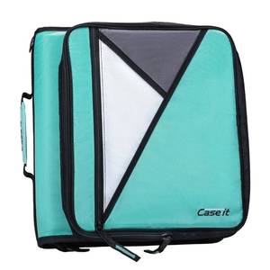 lot 12662 image: Case-it The Universal Zipper Binder - 2 Inch O-Rings - Padded Pocket That Holds up to 13 Inch LaptopTablet - Multiple Pockets - 400 Page Capacity - Comes with Shoulder Strap - Spearmint LT-007