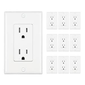lot 12663 image: DEWENWILS Decorator Receptacle Outlet, 10-Pack Standard Wall Outlets, 15Amp125V, Tamper Resistant, Wall Plates Included, UL Listed, White