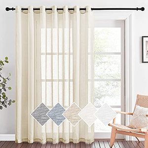 lot 12669 image: NICETOWN Sliding Door Curtains Extra Wide, Grommet Semi Sheer Linen Curtain and Drape Privacy with Light Filtering Elegant for French DoorLiving Room, Beige, W100 x L84, 1 Panel