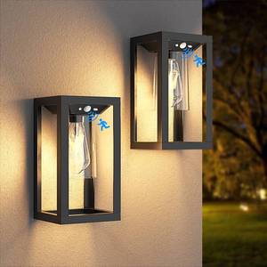 lot 12673 image: APONUO Solar Outdoor Wall Lights with 3 Lighting Modes, Solar Porch Lights Motion Sensor Waterproof Wall Lanterns, Wireless Dusk to Dawn Solar Sconce Lights for Porch, Garage, Patio, Yard (2 Packs)