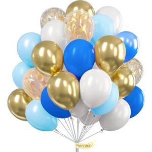 lot 12678 image: PartyWoo Shades of Blue Balloons, 100 pcs 12 Inch Pack of Light Blue Balloons, Royal Blue Balloons, White Balloons and Gold Balloons, Latex Balloons for Birthday Decorations, Baby Shower Decorations