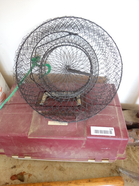 lot 126 image: Large Tackle Box wContents & Catch Basket.