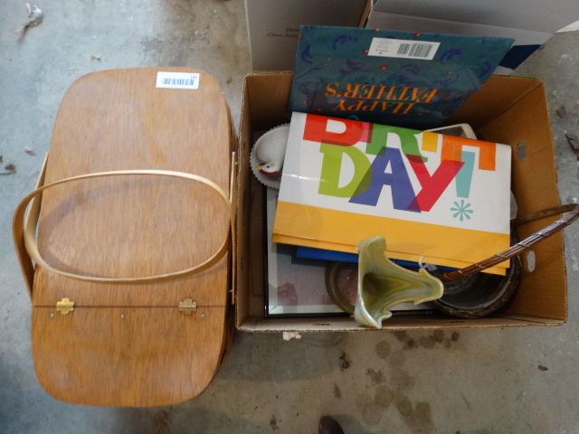 lot 142 image: Box of Home Decor Items & Picnic Basket.