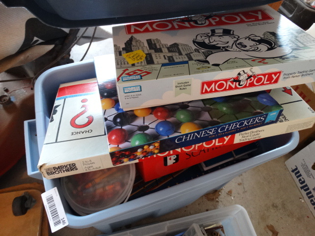 lot 146 image: Tub Full of Board Games, Dominoes, Crayons, etc.