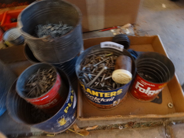 lot 176 image: 6 Cans of NailsScrews & Box wVarious Wire.