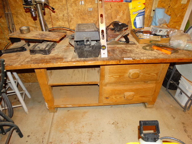 lot 227 image: Large Wood Work Bench wAttached Magnifier Light - Contents Not Included.