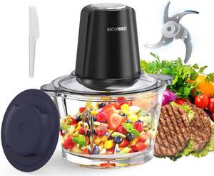 lot 12754 image: HOVOBO Food Processor Electric Meat Grinder 500W Food Chopper with 8 Cup 2L Glass Bowl & 4 Large Sharp Blades 2 Speed for Vegetable Kitchen Cutter Medium Super Powerful Chopping Grinding