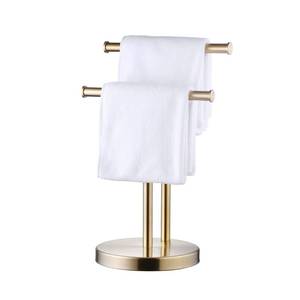 lot 15684 image: SHUNLI Hand Towel Holder Stand, Double T-Shape Hand Towel Stand Rack for Bathroom Countertop, SUS304 Stainless Steel, Brushed Gold