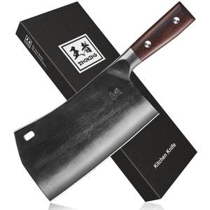 lot 16193 image: ENOKING Cleaver Knife, 7.5 Inch Hand Forged Meat Cleaver Heavy Duty Bone Chopper German High Carbon Stainless Steel Butcher Knife with Full Tang Handle for Home Kitchen and Restaurant, Ultra Sharp