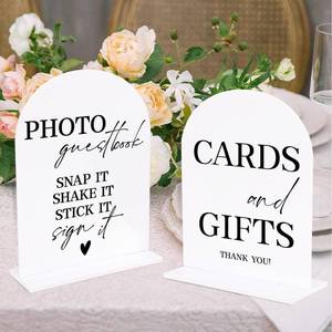 lot 16196 image: KOSKIMER 2pcs Acrylic Wedding Signs for Ceremony and Reception, 5x7 Inch White Wedding Signage, Acrylic Photo Guest Book Sign, Cards and Gifts Sign for Wedding, Wedding Reception Signs