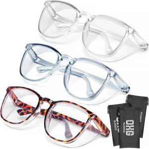 lot 16226 image: OXG 3 Pack Stylish Safety Glasses, ANSI Z87 Anti Fog Safety Goggles Blue Light Blocking Protective Eyewear for Nurses (ClearTortoiseOlive Green)