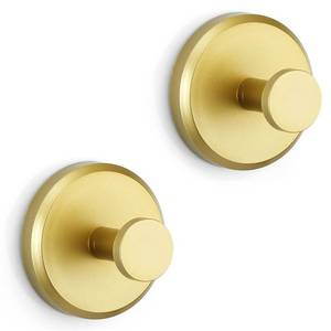 lot 16231 image: HOME SO Suction Cup Hooks for Shower, Bathroom, Kitchen, Glass Door, Mirror, Tile � Loofah, Towel, Coat, Bath Robe Hook Holder for Hanging up to 15 lbs � Waterproof, Matte Brushed Satin Gold (2-Pack)