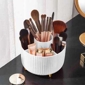 lot 16244 image: Diesisa Makeup Brush Holder Organizer,360° Rotating Makeup Brush Organizer,5 Slot Make up Brushes Cup for Cosmetics, Nail Polish, Art Supply, Bathroom Vanity Desktop Organizer - White